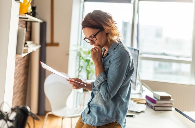 woman reviewing her storage unit contract